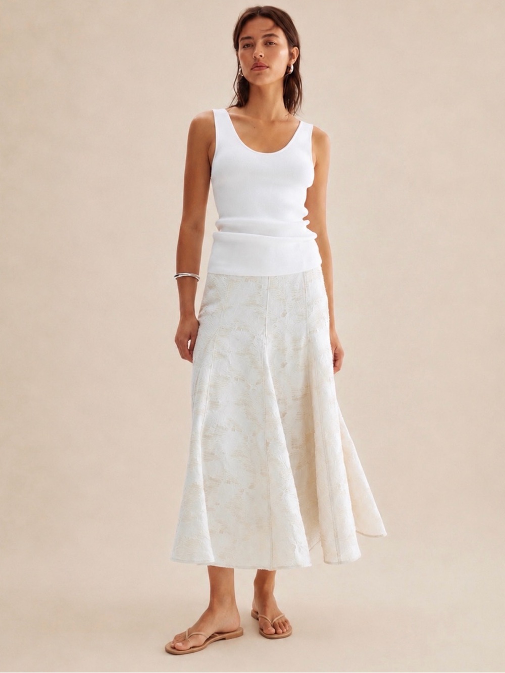 H&M EDITION Jacquard-Weave Flared Midi Skirt Cream Ivory Size 4